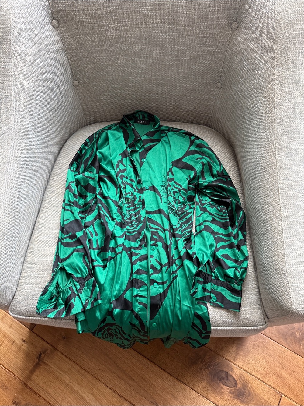 AKIRA Green and Black Abstract Button-Up Jacket